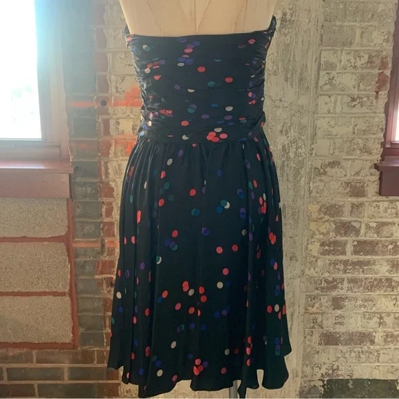 Halston Heritage Womens Strapless Black Polka Dot Silk Dress with Pockets Size 6 - Picture 8 of 16